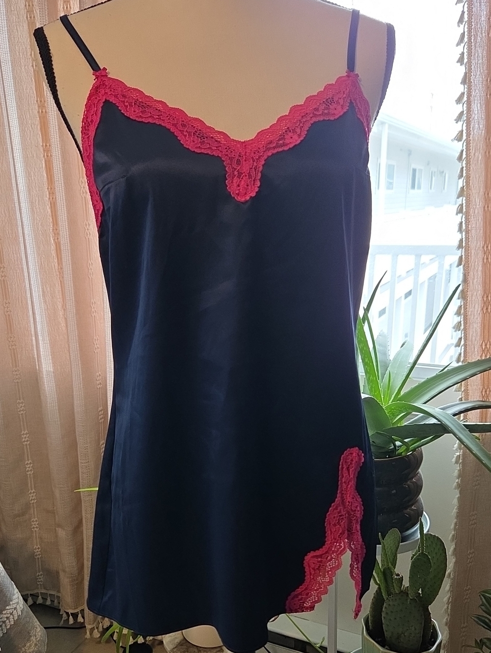 Victoria's Secret Navy Chemise with Pink Lace